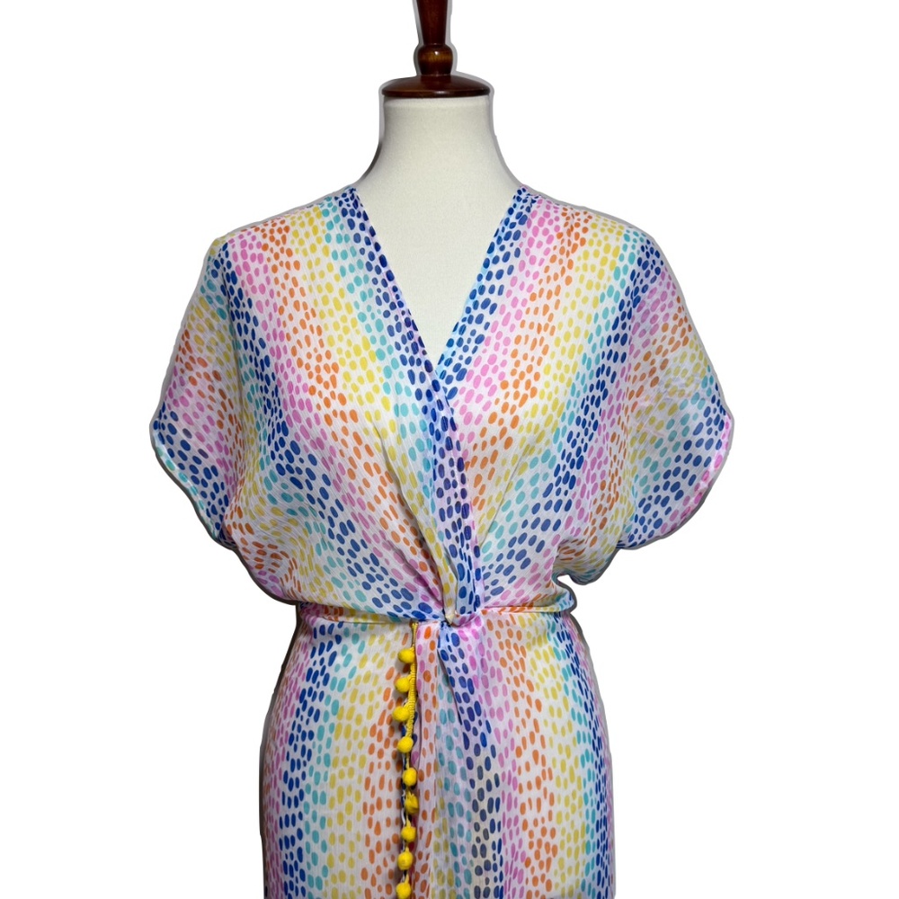 America & Beyond Semi-Sheer Cheetah Rainbow Stripes Cover-Up Dress Size Medium - Picture 5 of 13